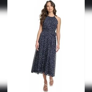 NWT DKNY Women's Printed Chiffon Belted Halter Midi Dress Size 2